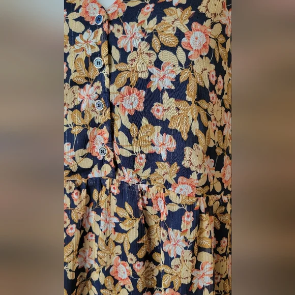 La Petiet Étolie Paris V-Neck Mini Dress Womens S Navy Tan Pink Floral Boho Flow - Picture 7 of 13